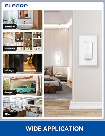 ELEGRP Smart Motion Sensor Switch, 2.4GHz Wi-Fi 3 Way Light Switch Compatible with Alexa & Google Assistant, APP Remote Control, Neutral Wire Required, UL Certified, No Hub Required (White, 2 Pack)