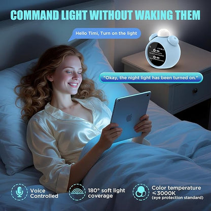 AI Kids Alam Cleck with Voice Control, Children's Focus Ready to Rise Sleep Trainer, AI Assistant Smart Cleck, Sound Machine OK to Wake for Toddlers Kids, Digital Partner for Girls Boys