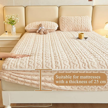 Queen Size Luxury Velvet Mattress Cover - Warm Thicken Mattress Protector with Elastic Band, Soft Fitted Sheet Deep Pocket 12In Topper - Bed Bedroom Sleep Comfort