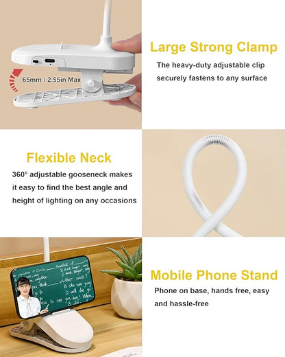 SZOKLED Red Light Reading Lights for Books in Bed, Clip on Lamp with Timer & Dimmable, Rechargeable Eye Care Night Light for Bedroom, Desk, Laptop, Headboard