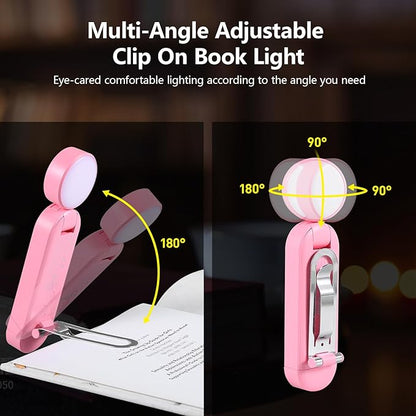 VAVOFO USB Rechargeable Blue Light Blocking Amber Clip On Bookmark Shaped Reading Light for Bookworms Reading in Bed (Pink)