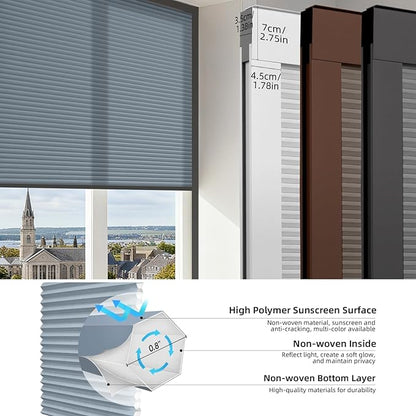 ZSTARR Motorized Skylight Shades Blackout Cellular Honeycomb Electric Blinds with Solar Panel Cordless Rechargeable with Remote for Roof and Slanted Windows Custom Size (LF Grey)