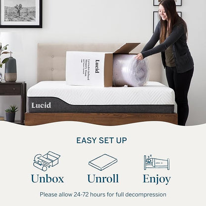Lucid 3 Inch Lavender Memory Foam Mattress Topper, California King Size – Essential Oil Infusion – Deep Plush Feel, Pressure-Relieving Bed Topper – Ventilated and Breathable – CertiPur Certified
