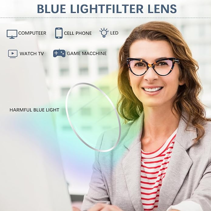 6 Pack Fashion Cat Eye Reading Glasses for Women Blue Light Blocking Oversized Spring Hinges Computer Readers