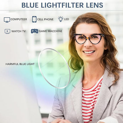 6 Pack Fashion Cat Eye Reading Glasses for Women Blue Light Blocking Oversized Spring Hinges Computer Readers