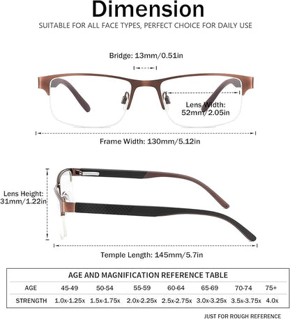 4 Pack Reading Glasses for Men, Blue Light Blocking Computer Readers, Anti UV Ray/Eye Strain/Glare, Metal Frame Eyeglasses with Pouches(325 Magnification Strength)