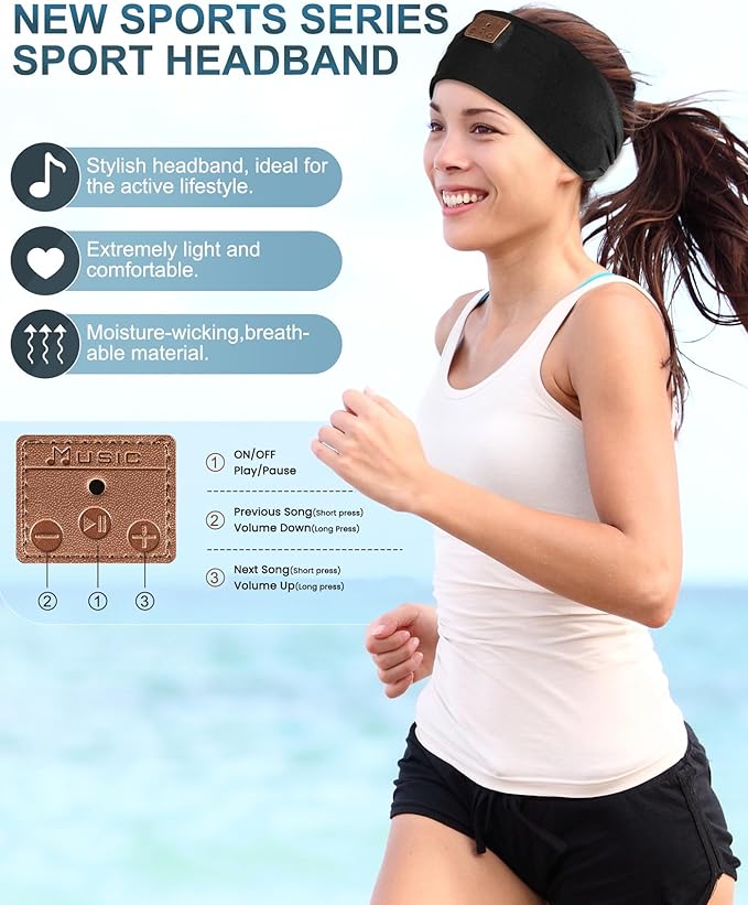 2-Pack Sleeping Headphones, Headband Headphones with Ultra-Thin HD Stereo Speaker, Bluetooth Headband for Sports, Workouts, Insomnia, Yoga, Air Travel, Meditation - Pattern Blue&Black