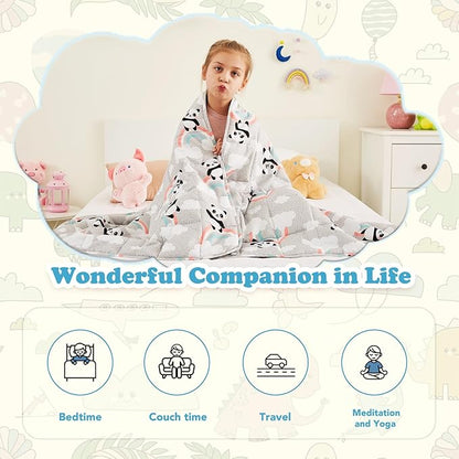 CuteKing Weighted Blanket (10lbs,50"x 60", HappyPanda) Heavy Blanket for 90-100lbs, Weighted Blanket for Cooling & Heating with Premium Glass Beads, Soft Thick Blanket All-Season