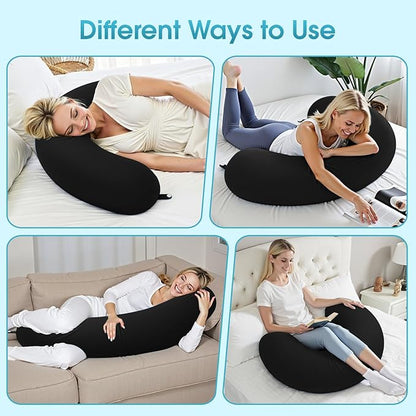 Body Pillow, Long Pillow, Memory Foam Body Pillow, C-Shaped Side Sleep Pillow, Machine Washable Pillowcase, Black-53”×10”