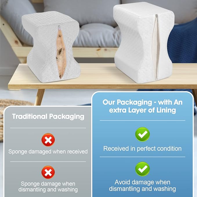 Memory Foam Knee Pillow, Sleeping Leg Pillow, for Side Sleepers & Pregnant Women - for Spinal Alignment, Relief Sciatica, Knee, Back, Leg & Hip Pain, with Washable Cover & Travel Bag, White