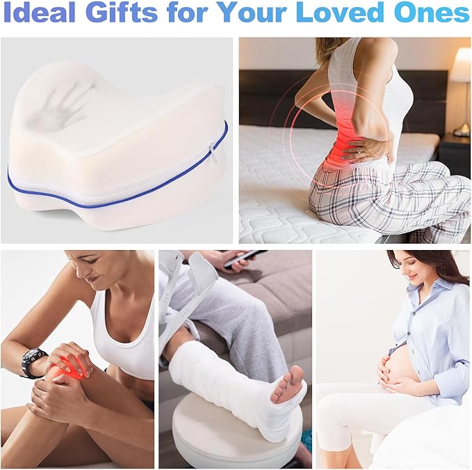 Knee Pillow for Side Sleepers for Back Pain,Leg Pillow for Side Sleepers, Memory Foam Cushion Knee Support Pillows,Pain Relief, Pregnancy Travel Pillow with Extra Washable Cover