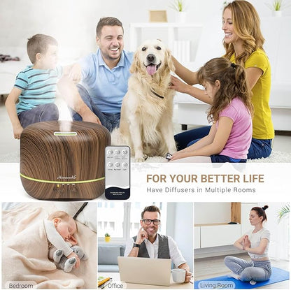 Aromatherapy Essential Oil Diffuser for Room: Air Humidifier Aroma Scent Cool Mist Diffuser Colorful Lights Wood Cute Small Large Waterless Auto Off Ultrasonic Diffusers for Home Bedroom (300ml)