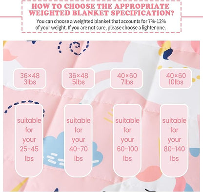 HOSUKKO Weighted Blanket - 5 lbs Pink Unicorn Heavy Blanket - Breathable Blanket(36 * 48 inches, 5 lbs)