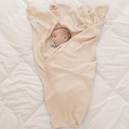 36” X 40” Inches Cooling Baby Waffle Weave Blanket, Ultra-Soft Lightweight Receiving Blanket for Newborn, Breathable Comfortable Baby Swaddle Blanket for Boys and Girls(Oat)
