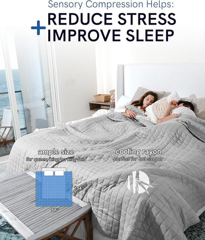 YnM King Size Cooling Weighted Blanket for Adults (88x104 Inches, 30 Pounds, Light Grey), Perfect for Hot Sleepers with Cooling Rayon/Glass Beads, Heavy Bed Blanket for Couple on Queen or King Bed
