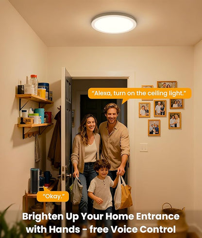 12 Inch Smart Ceiling Light, 2400LM RGBCW LED Flush Mount Ceiling Light Work with App & Voice Control, 2700K-6500K Dimmable LED Ceiling Light Fixture for Living Room Bedroom Gaming Room