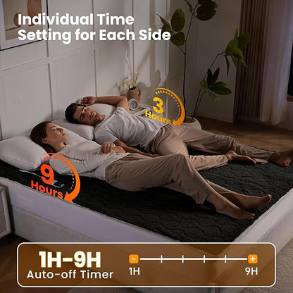 Bearhug Multi-Zone Electric Heated Mattress Pad King Size, Dual Control Bed Warmer with Memory & 11 Heat Level, 1-9H Auto Off, Individual Body & Feet Settings, Deep Pocket ETL Certified, Machine Wash
