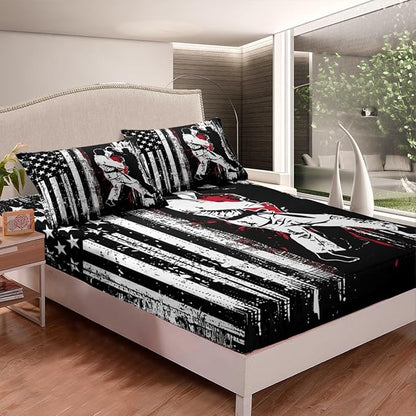 Manfei Jiujitsu Fitted Sheet Twin Size, American Flag Print Bedding Set 2pcs, Japanese Judo Sports Bed Cover with 1 Pillowcase, Kids Boys Teens Adults Room Decor, Soft Bedding(No Top Sheet)