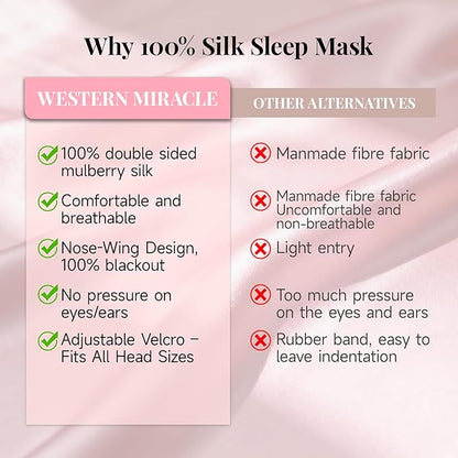 Silk Sleep Mask – 100% Mulberry Silk Eye Mask for Sleeping, Soft Slip Feel, Adjustable Headband, Blackout for Side Sleepers, Men & Women
