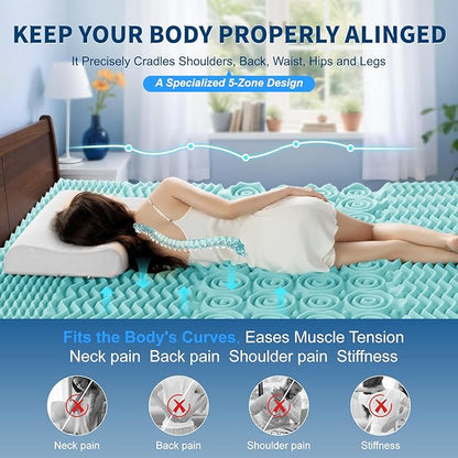 4 Inch Memory Foam Dual-Layer Mattress Topper Queen Size - 2Inch 1000GSM Quilted Pillow Top with Down-Alternative + 2Inch 5-Zone Egg Crate Memory Foam, Cooling & Breathable（Queen,60"x80"）