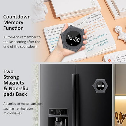 Pomodoro Timer with Gravity Rotation, 99 Minutes Desk Productivity Timer, Countdown & Countup Focus Time Management Tool for Kitchen, Work, Study, Adjustable Sound & Brightness, Magnetic Pad Back.