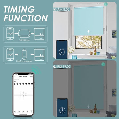 Allesin Motorized Roller Shade Blinds Work with Alexa for Window, 70% Blackout Smart Shades Cordless with Remote Control, Electric Automated Blinds, Customized Size, Lithium Battery Motor(Light Blue)