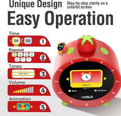 MOMILLA Kids Alarm Clock for Bedrooms, Colorful Display 7-Day Programmable 4 Alarms, Visual Timer with White Noise, Digital Clock Loud for Heavy Sleepers, Christmas Birthday Gifts for Girls Boys
