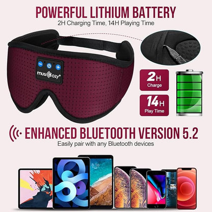 MUSICOZY Sleep Headphones Bluetooth 5.4 Headband Sleeping Eye Mask for Mom Women Men Wireless Music Earbuds Earphones for Side Sleepers Built-in HD Speakers Cool Gadgets Unique Gifts