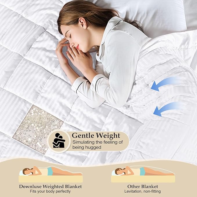 downluxe Weighted Blanket Queen Size, 15 lb Weighted Blanket with Glass Beads for All Season, Machine Washable Heavy Blanket (White, 90 X 90 Inch)