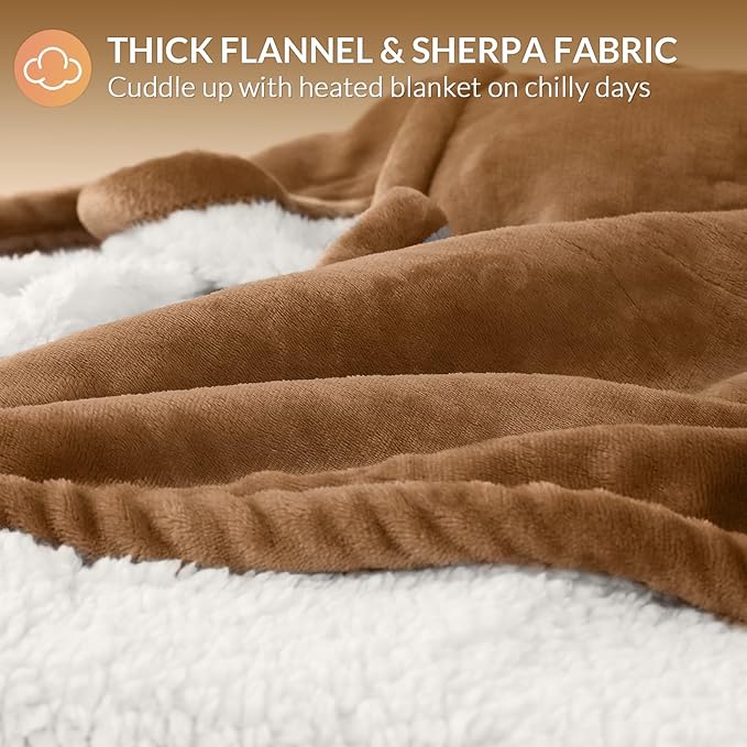 HOMLYNS LuxeHeat Heated Blanket Electric Blanket Full Size, Soft Flannel Sherpa Heating Blanket with 10 Heat Settings, 1-10 hrs Timer Auto Shut Off (72x84 inches, Coffee)