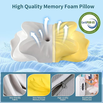 Cervical Neck Pillow - Neck Support Pillows for Sleeping, Contour Memory Foam Pillows for Side, Back & Stomach Sleepers, Ergonomic Neck Pillow with Breathable Cover (Grey)
