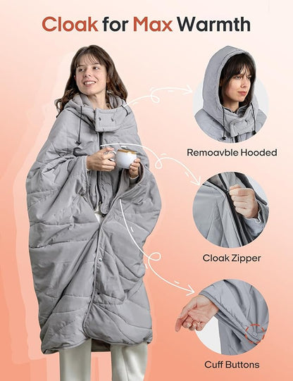 ZonLi Heated Blanket Battery Operated, Wearable Portable Electric Blanket with Rechargeable Battery, 50"x60" Cordless Heated Blanket, Waterproof, Machine Washable(Grey)