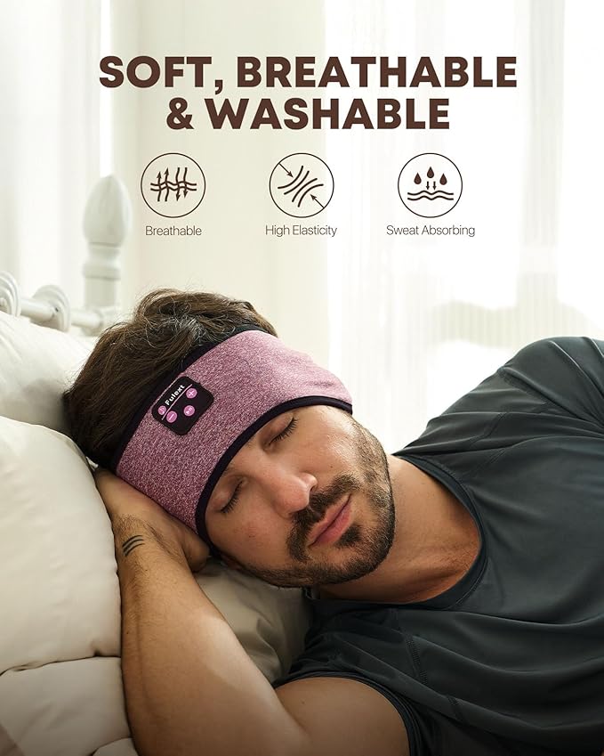 Sleep Headphones Bluetooth 5.4, Wireless Sleep Headphones for Side Sleepers, Ultra-Thin Stereo Speakers & Long-Lasting Time Battery, Sweat-Proof Earphones for Sports Sleeping