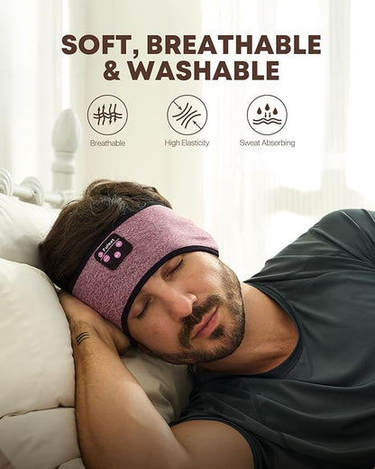 Sleep Headphones Bluetooth 5.4, Wireless Sleep Headphones for Side Sleepers, Ultra-Thin Stereo Speakers & Long-Lasting Time Battery, Sweat-Proof Earphones for Sports Sleeping