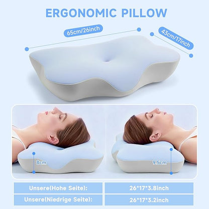 Ergonomic Neck Pillow for Sleeping, Breathable Snoring Memory Foam Pillows, Sleep Apnea Pillows for Neck Correcting/Cozy Rest/Deep Sleep/Fibromyalgia Pillow [Blue]
