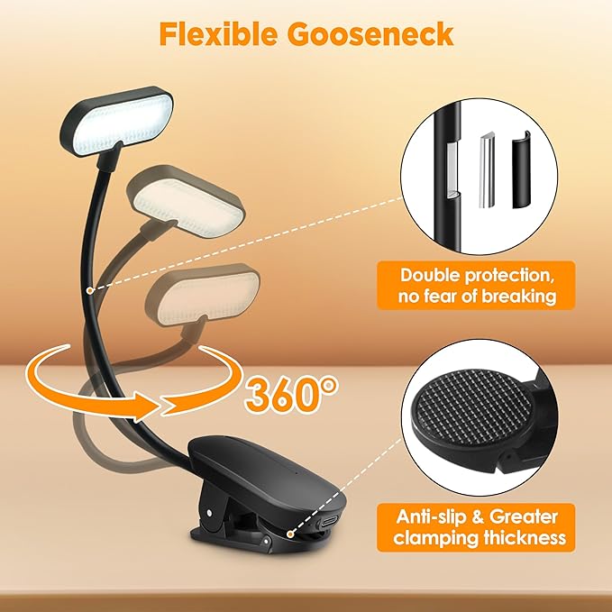 TATAANTY Book Light for Reading at Night- Eye Caring 3 Color Modes&Stepless Dimming LED Book Reading Light,Rechargeable 70Hrs Lasting Runtime Lightweight Clip-on Book Light for Book Lover,'25Upgrade
