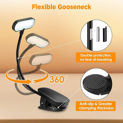 TATAANTY Book Light for Reading at Night- Eye Caring 3 Color Modes&Stepless Dimming LED Book Reading Light,Rechargeable 70Hrs Lasting Runtime Lightweight Clip-on Book Light for Book Lover,'25Upgrade