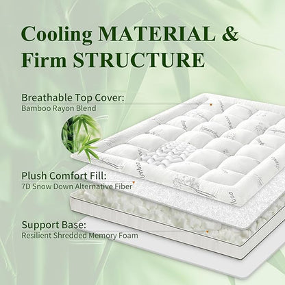 Memory Foam Mattress Topper - Viscose Made from Bamboo Pillow Top Thick California King Size Mattress Pad for Back Pain, Ultra Soft & Cooling for Hot Sleepers, 6-18'' Deep Pocket, White