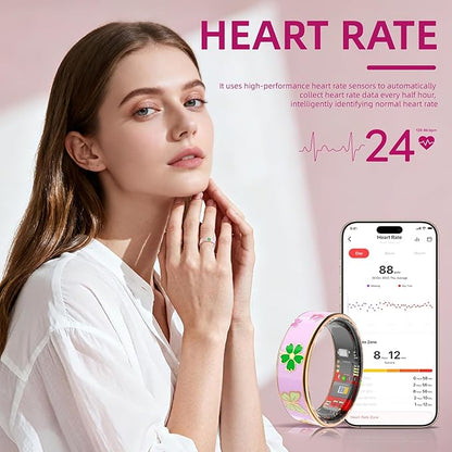 Smart Ring Men & Women Ring Sleep Tracker Pedometer Long Battery Life No Subscription Fee, IP68 Waterproof (Pink, 7)