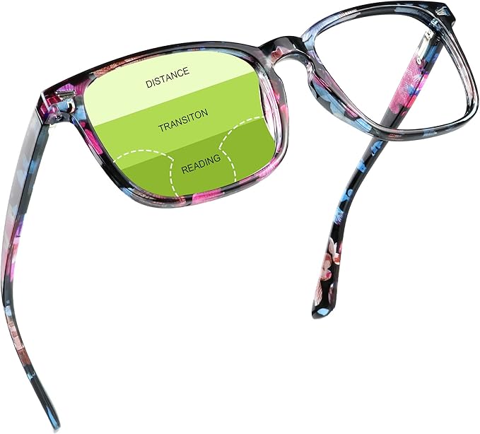 YEIN Progressive Multifocus Reading Glasses, Spring Hinge Blue Light Blocking Glasses for Women, No Line Multifocal Readers with Clear Lenses (+0.50/+2.75 magnification)