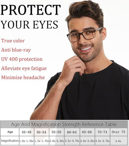 Blue Light Blocking Reading Glasses for Men 4-Pack Stylish Computer Readers with Spring Hinges,Anti Glare/Eye Strain Filter UV Ray Lightweight Reader Eyeglasses,+3.0 Magnification Strength
