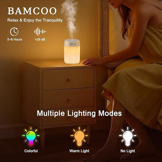 Portable Small Humidifier, 650ml Colorful Mini Humidifier for Bedroom, Office Desktop, Baby Room, Plants, Cool Mist Humidifiers(White)