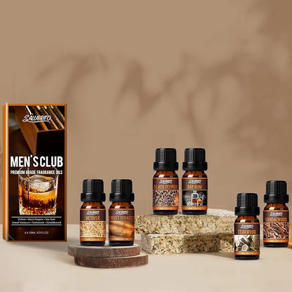 SALUBRITO Men's Club Fragrance Oils, Wood Essential Oil Set for Diffuser, Soap, Candle Making - Sandalwood, Teakwood, Sweet Tobacco, Bay Rum, Black Pepper, Vetiver, Gentlemen Scented Oil