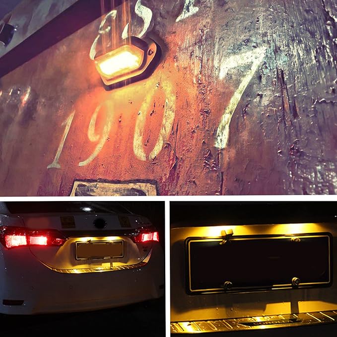2PCS Amber Yellow LED License Plate Light, 12V-24V DC Waterproof 6-SMD License Plate Lamp Taillight, For Truck SUV Trailer Van RV Boats as Step Courtesy Light, Dome/Cargo Lights or Under Hood Lights