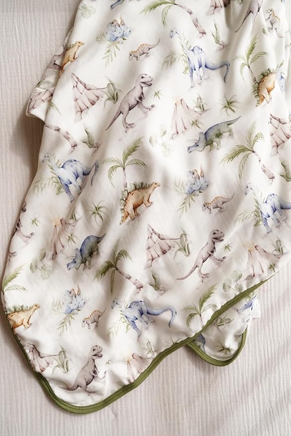 Little Jump Dinosaur Muslin Blanket Baby Quilt - Silky Soft and Breathable Crib Blanket for Daycare - Large 47" x 47" - 2 Layers Toddler Summer Blankets for Boys (Dinosaur-2)