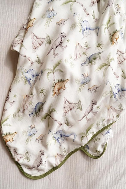 Little Jump Dinosaur Muslin Blanket Baby Quilt - Silky Soft and Breathable Crib Blanket for Daycare - Large 47" x 47" - 2 Layers Toddler Summer Blankets for Boys (Dinosaur-2)