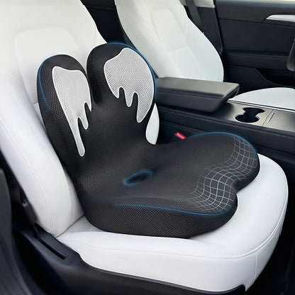 Trucker Seat Cushion, Car Seat Cushion Memory Foam Ergonomic Lumbar & Tailbone Support Pillow for Hemorrhoid, Coccyx & Sciatica Relief, for RV, SUV, Office Chair, Wheelchair (White)