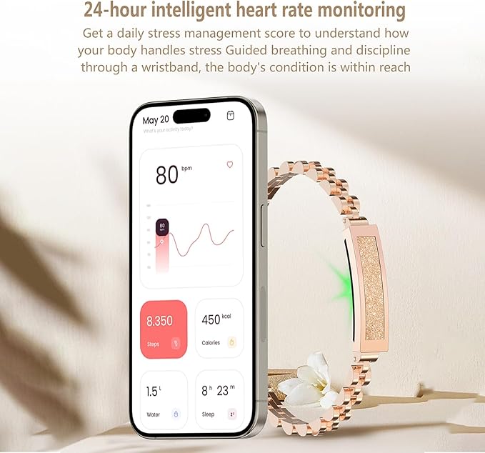Smart Stylish Bracelet with Heart Rate,Blood Oxygen,Sleep Tracking,IP68 Waterproof,Magnetic Charging(Silver)