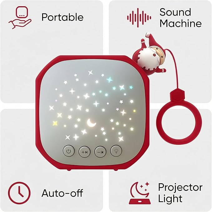 White Noise Sound Machine Baby with Star Projector | Portable Sound Music Soother for Kids & Infants | Perfect Baby Gifts for Christmas Themed Holiday Decor, Car, Travel (Santa Claus)