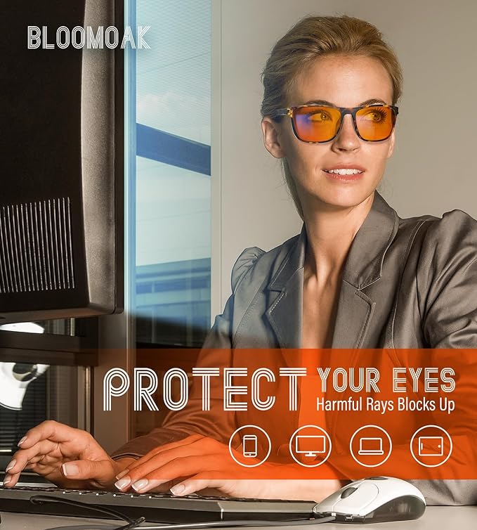 Bloomoak-99% Blue Light Blocking Glasses - Gaming Glasses - Anti Glare - Anti Fatigue -Suitable for Screens, Games, TVs